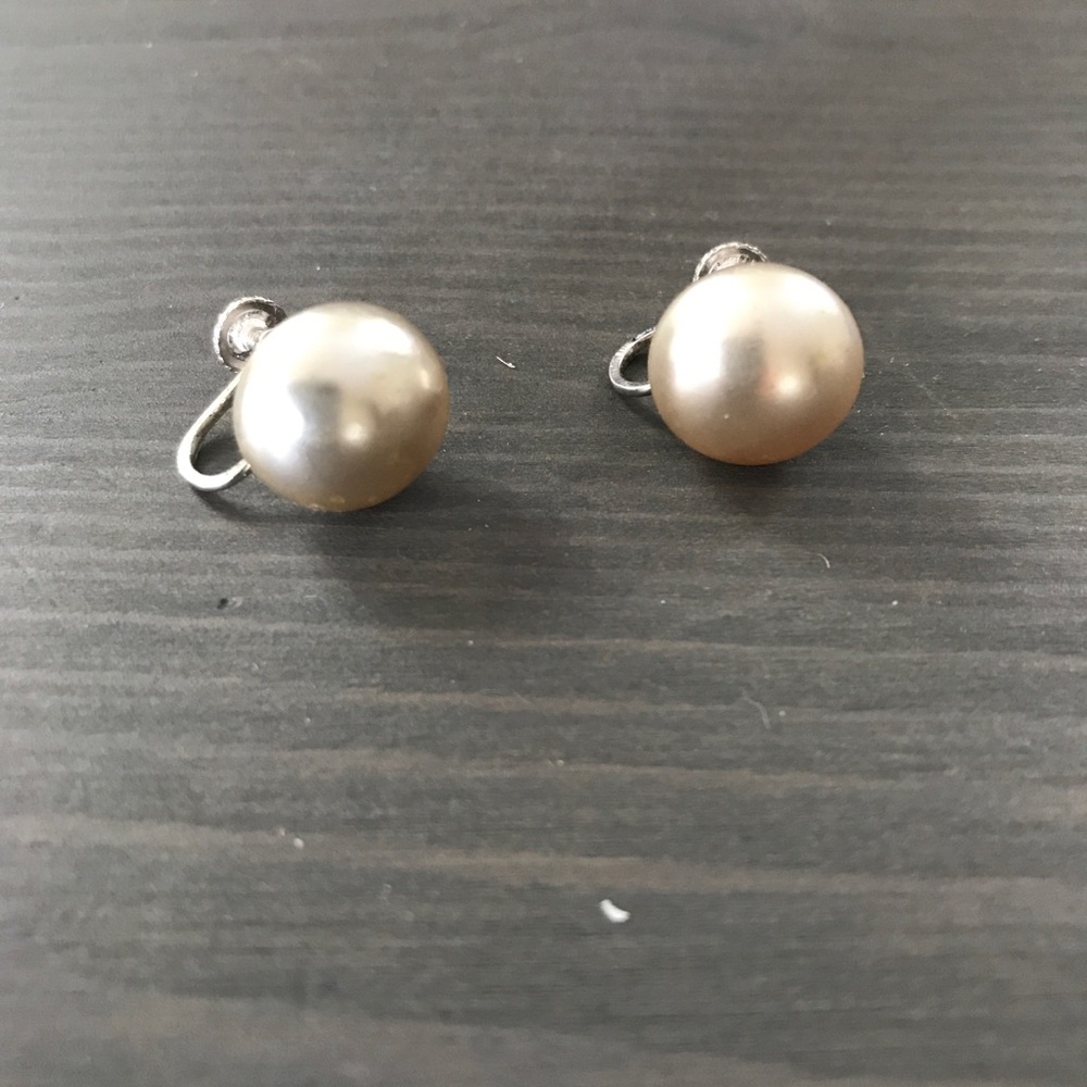 Vintage Sterling Silver Backed Faux Pearl Earrings